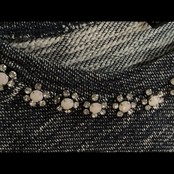 J Crew, medium, navy and white thin shirt/sweatshirt with rhinestone detail - Picture 4 of 6